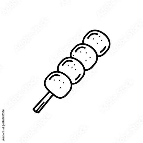 Kinako-Covered Mochi Pieces on Wooden Skewer Representing Traditional Japanese Snack