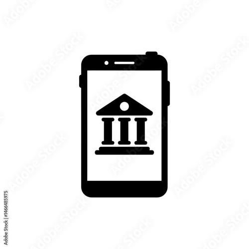 Mobile Phone with Bank Building Icon - Mobile Banking and Finance