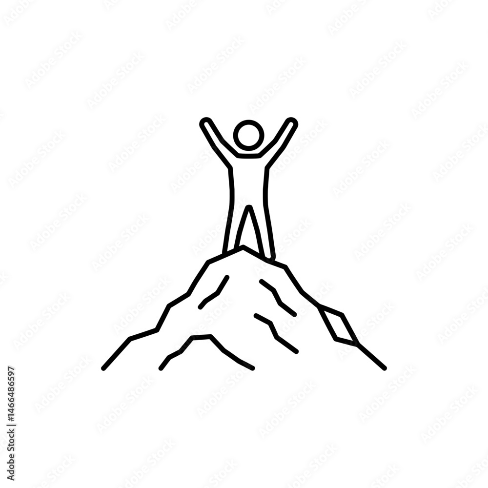 Fototapeta premium Person on Mountain Peak with Raised Arms