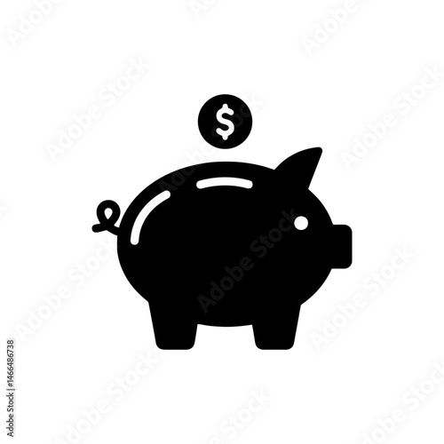 Piggy Bank with Coin Falling Representing Saving Money and Investments