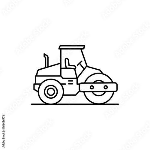 Road Roller Heavy Drum Flattening Ground Minimal Paving Vehicle Icon