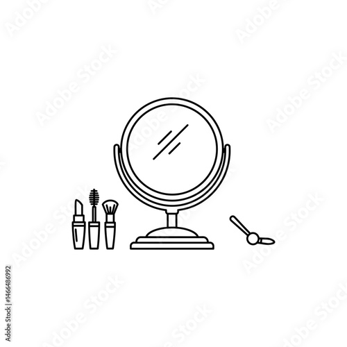 Round Mirror on Table Near Makeup Sketch - Beauty and Personal Care Concept