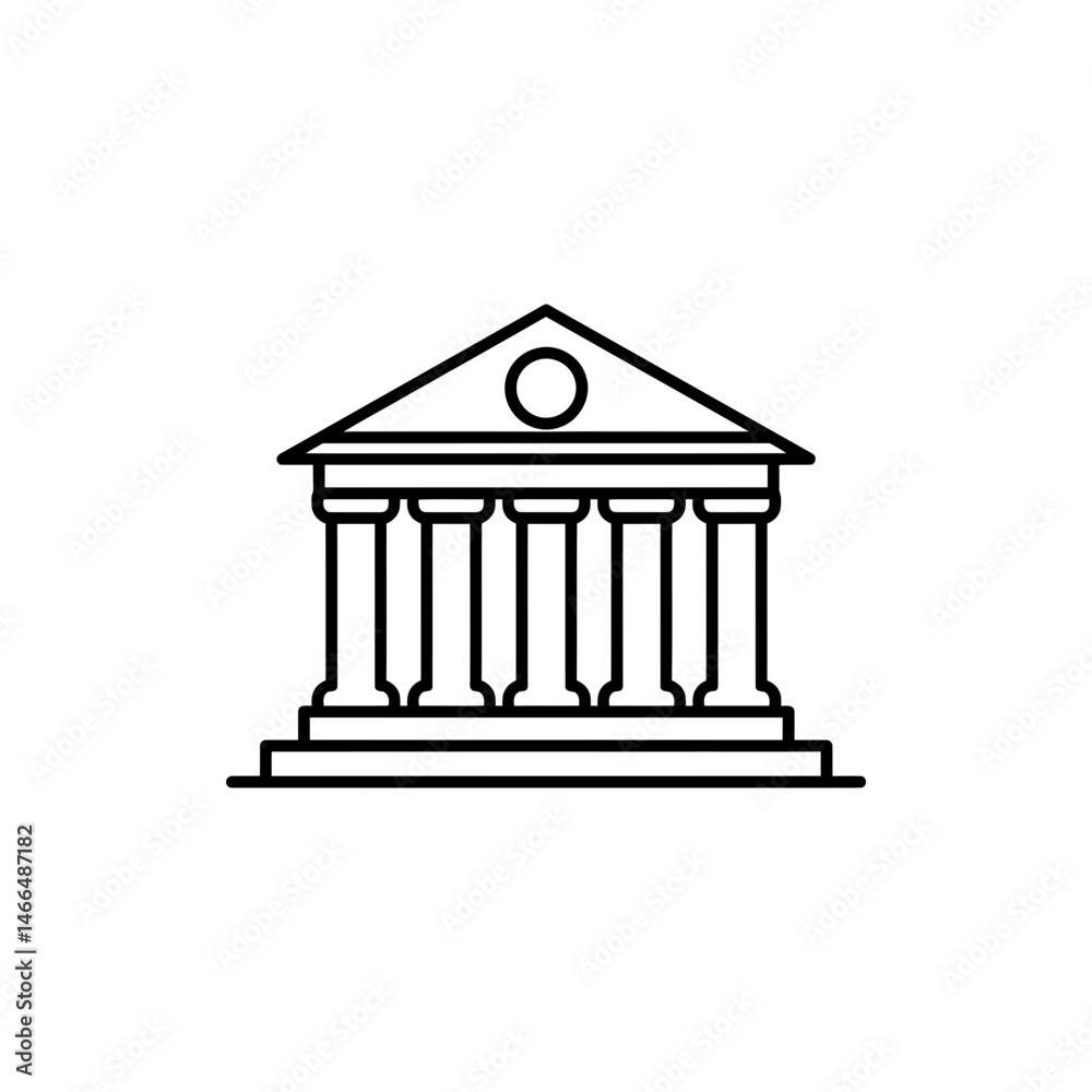 Simple University Building with Columns Icon Representing Higher Education