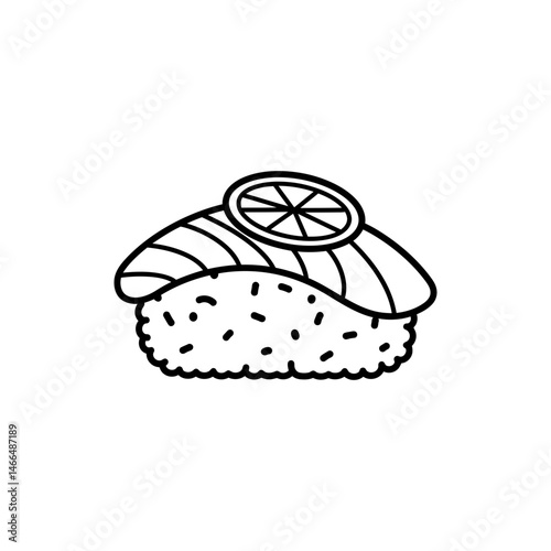 Single Piece of Saba Nigiri with Thin Lemon Slice on Top Representing Japanese Cuisine