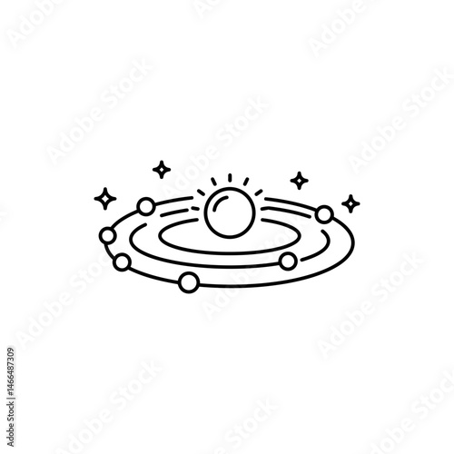 Solar System Diagram with Sun and Orbiting Planets Icon for Astronomy