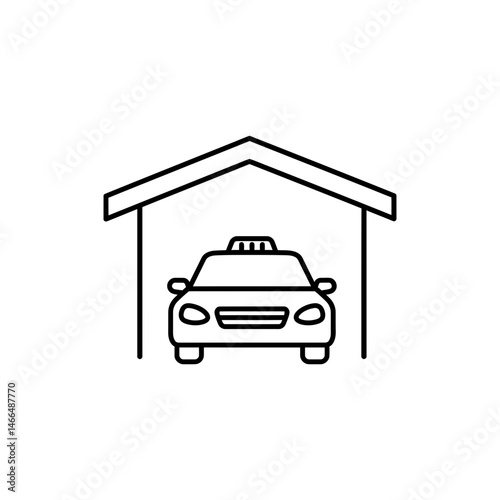 Taxi Car Parked Under Entrance Canopy Icon for Transportation