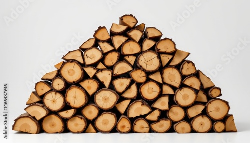 Stacked logs for winter woodpile arrangement indoor setting natural material close-up view sustainable living