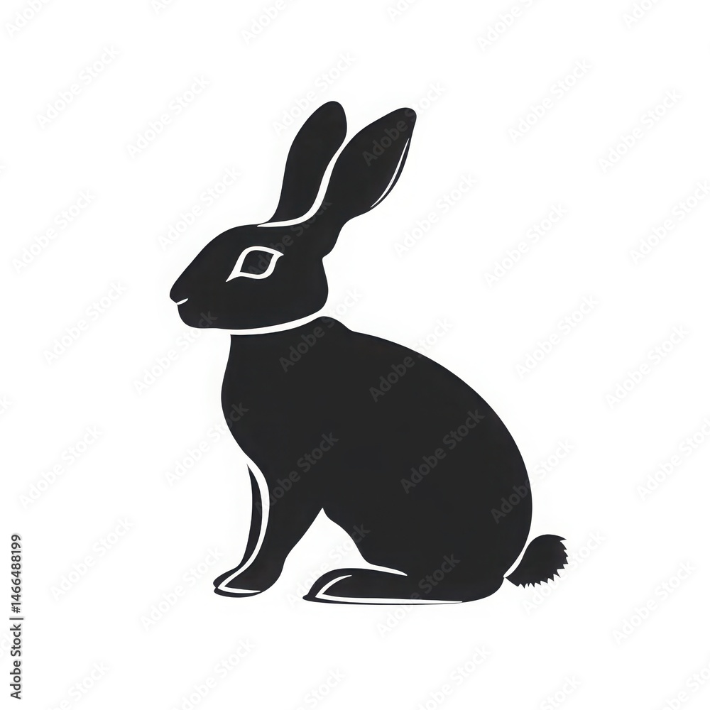 Obraz premium Black rabbit sitting silhouette isolated on white background