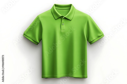 Front-facing bright green short-sleeved polo shirt with two visible buttons on a pure white backdrop