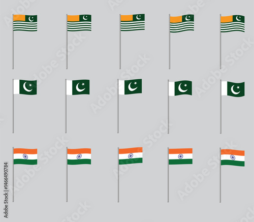 India Pakistan Kashmir Flag Animation Vector Set