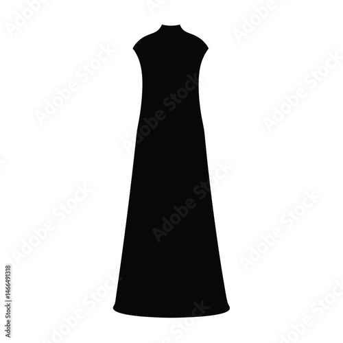 maxi dress vector silhouette icon, black and white illustration of clothing.
