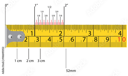 yellow measuring tape,inch and metric ruler. Measuring tool template. Scale for ruler in centimeter, inche.Inches, centimeters measuring scales. Metrics indicator cm, inch. Measuring scales icons