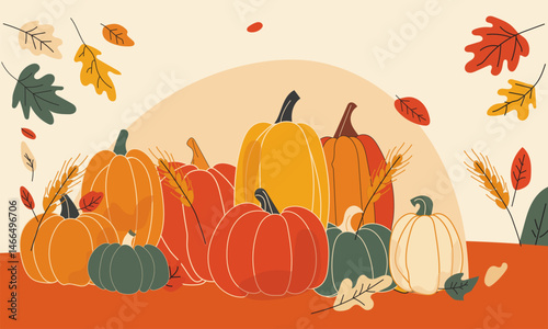 Fall season square templates. Thanksgiving and Harvest Day sale on social media. Cute and cozy autumn drawn design elements. Vector illustration