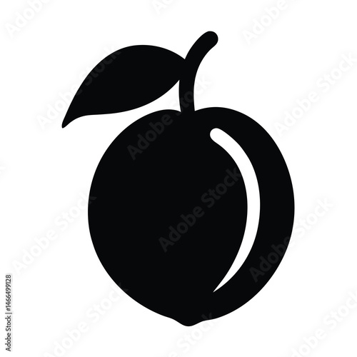 nectarine vector silhouette icon, black and white illustration of fruits.