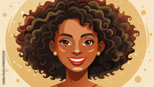 Beauty portrait of african american girl with clean healthy skin on beige background. Smiling dreamy beautiful black woman Curly hair in afro style .Very beautiful white background