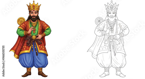 Royalty Figure: An evocative illustration of a regal personage, adorned in a majestic crown and ornate attire, standing confidently against a clean backdrop.