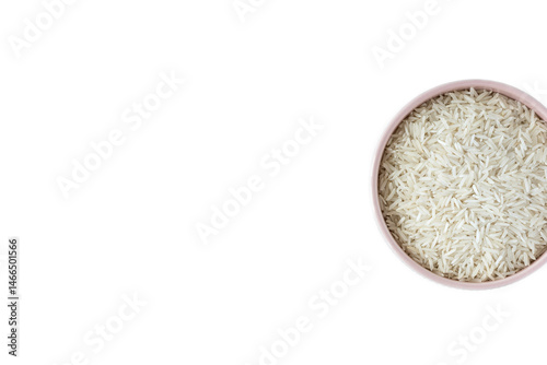 Wallpaper Mural Basmati rice groats in a porcelain bowl , isolated on a white background , top view , place for text  . Torontodigital.ca
