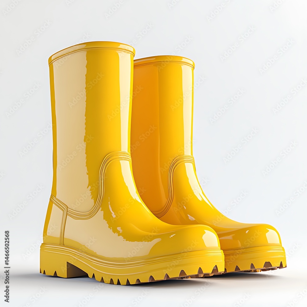 Pair Of Glossy Yellow Rain Boots Studio Photo On White Background Pair Of Glossy Yellow Rain Boots Studio Photo On White Background