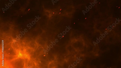 Closeup of burning hot bonfire fire sparks. Fire Particles over black background with smoke. Flying Embers from fire