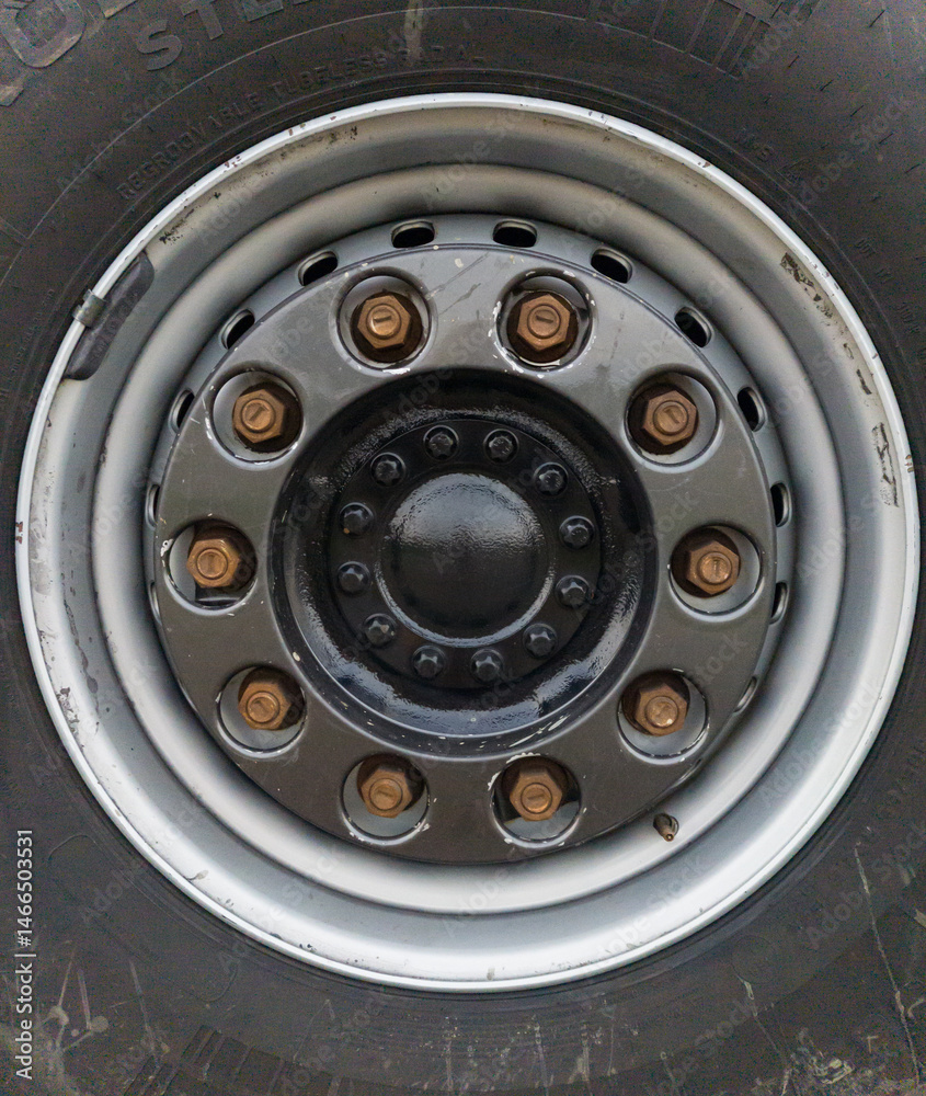 Fototapeta premium Close-up of the center of a truck wheel