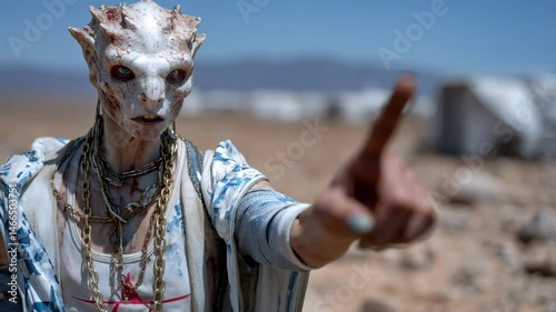 Intimidating mutant issuing a silent threat in post-apocalyptic scene