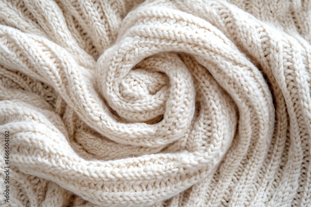 Cozy ivory knitted fabric with spiral pattern, creating texture and soft light, perfect for backgrounds Cozy ivory knitted fabric with spiral pattern, creating texture and soft light, perfect for backgrounds