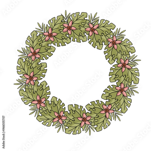 Set of flowers painted in watercolor on white paper. Sketch of flowers and herbs. Wreath, garland of flowers
