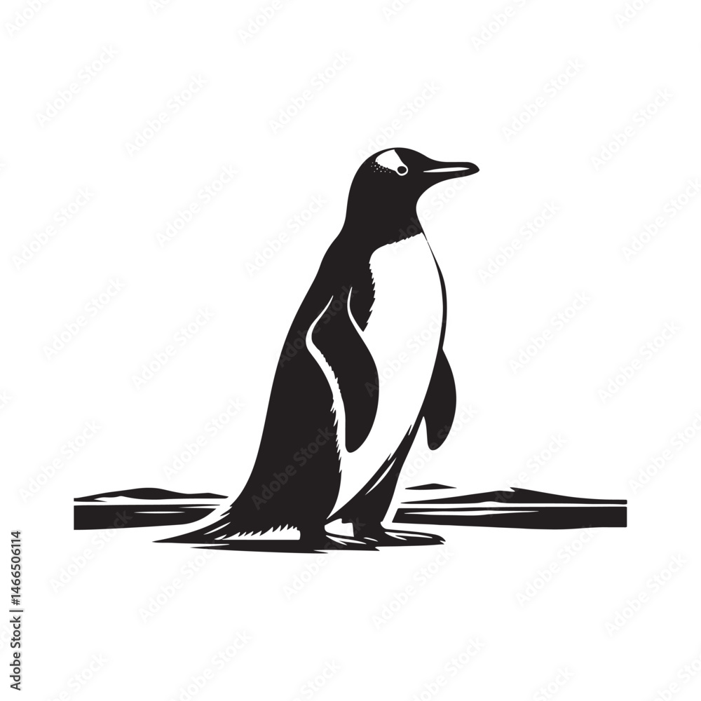 Obraz premium Gentoo Penguin Vector Silhouette, Elegant Wildlife Illustration, Minimalist Animal Design, Black and White Penguin Outline, Nature Art.