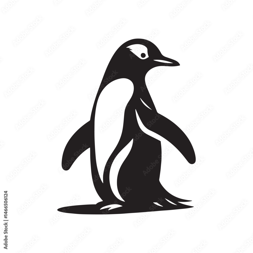 Obraz premium Gentoo Penguin Vector Silhouette, Elegant Wildlife Illustration, Minimalist Animal Design, Black and White Penguin Outline, Nature Art.