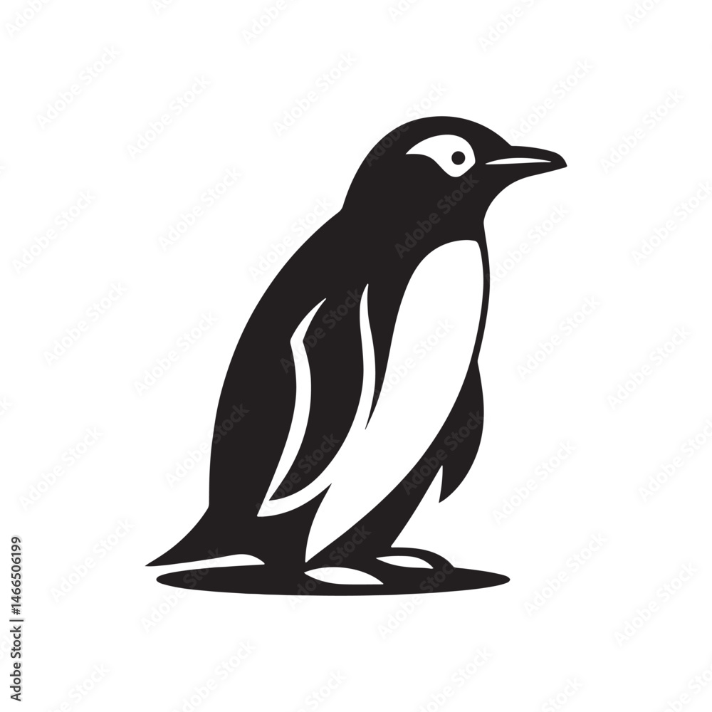 Naklejka premium Gentoo Penguin Vector Silhouette, Elegant Wildlife Illustration, Minimalist Animal Design, Black and White Penguin Outline, Nature Art.