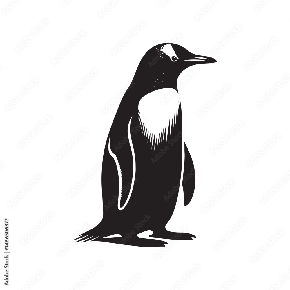 Obraz premium Gentoo Penguin Vector Silhouette, Elegant Wildlife Illustration, Minimalist Animal Design, Black and White Penguin Outline, Nature Art.