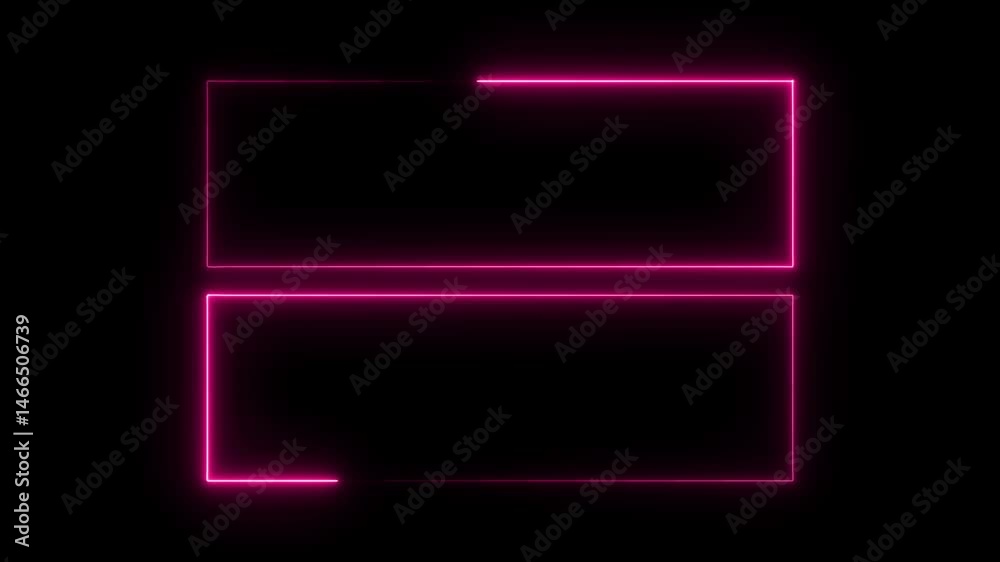 Two pink neon rectangle frames glowing on black background for presentation Two pink neon rectangle frames glowing on black background for presentation