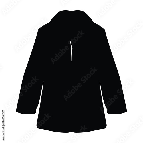 overcoat vector silhouette icon, black and white illustration of clothing.