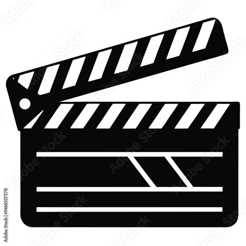 Simple black and white clapboard with diagonal stripes is open for film production