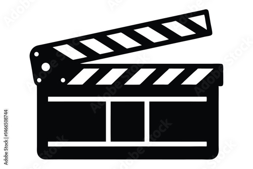 Black and white film slate icon with the upper part opened upward