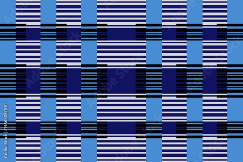 Abstract geometry seamless pattern. Mosaic tile. Rectangles and lines in shades of blue. Complicated texture background. Clear strict ornament.