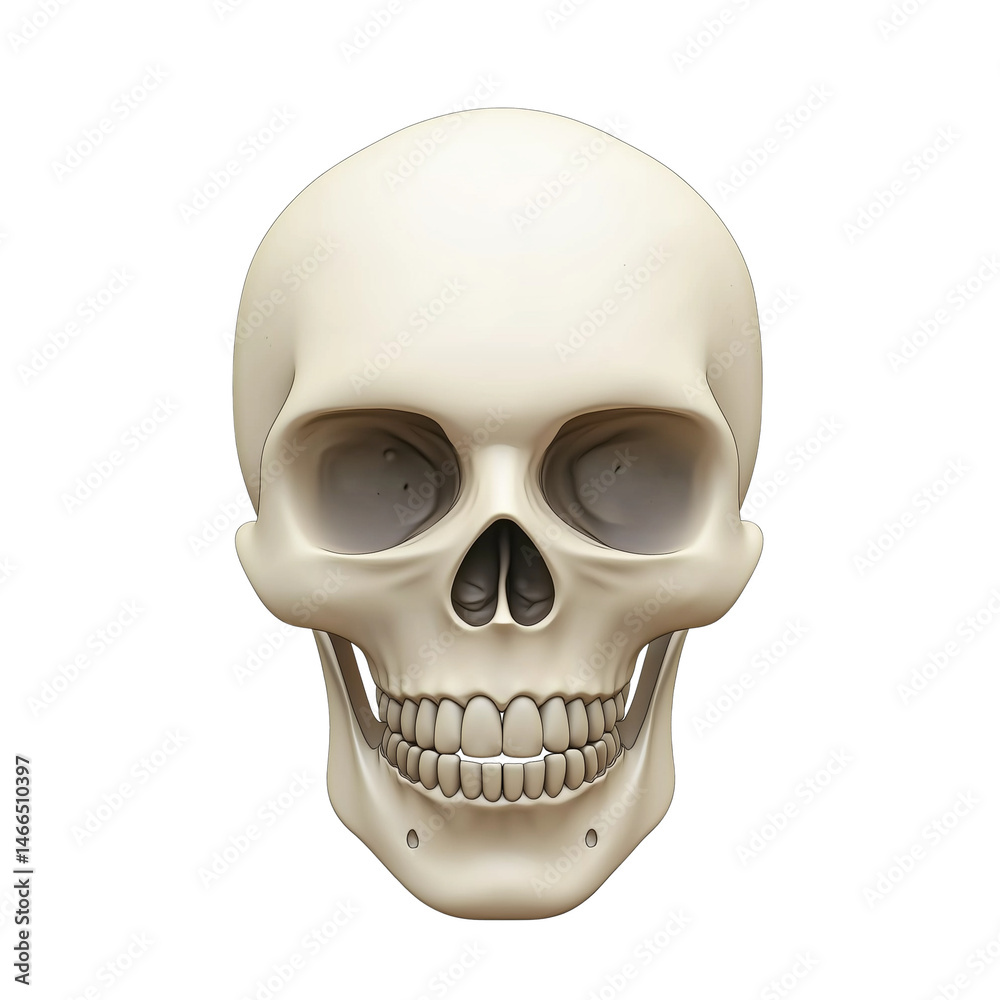 Fototapeta premium Human skull model in anatomical study display. PNG image, transparent background