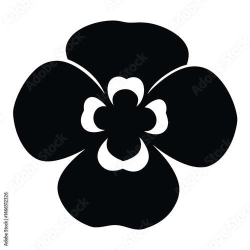 Black and white illustration of pansy , flower silhouette vector designs.