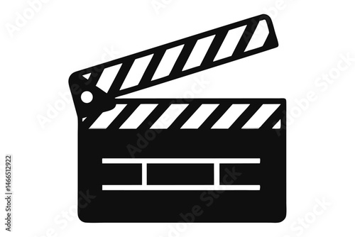 Black and white clapperboard shows filmmaking symbol with simple stripes and lines
