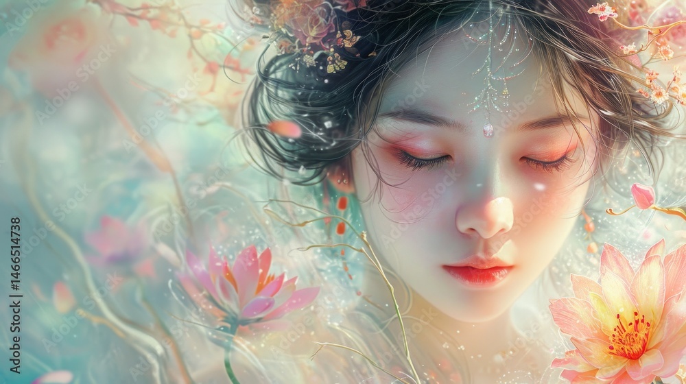 Fairy with soft pastel tones illuminated by magical lights on white border and clean edges digital background for desktop wallpaper Fairy with soft pastel tones illuminated by magical lights on white border and clean edges digital background for desktop wallpaper