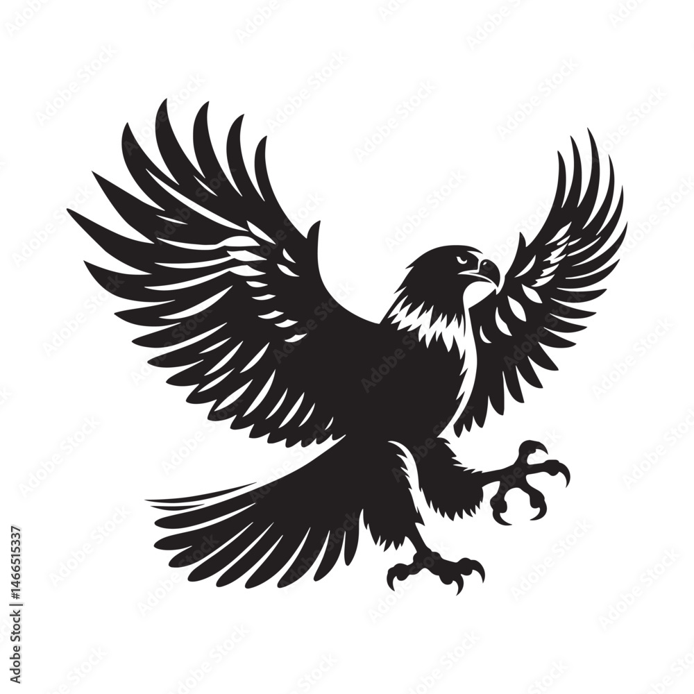Fototapeta premium Gold Eagle Bird Vector Silhouette, Majestic Bird Illustration, Powerful Raptor Design, Bold Eagle Outline, Nature-Inspired Avian Art.