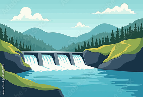 Minimalist Hydro Plant Poster: Celebrating Employee Day with Clean Graphic Design - Honoring Renewable Energy Workforce
