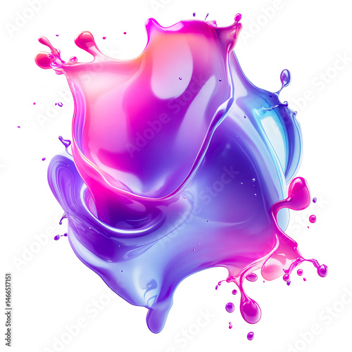 Liquid vibrant splash, pink, purple gradient colors, cut out transparent