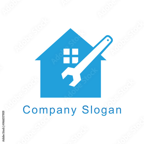 House and wrench logo home and repair key vector design symbol