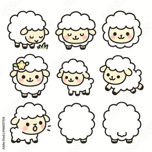 Cute sheep vector icons Farm animal set.