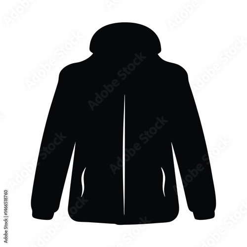 parka vector silhouette icon, black and white illustration of clothing.