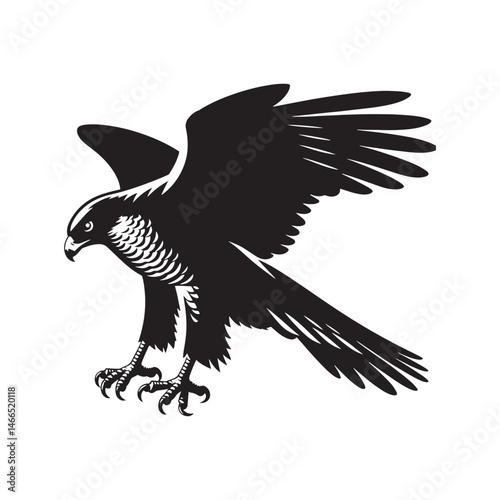 Goshawk Bird Vector Silhouette, Powerful Raptor Design, Predatory Bird Outline, Elegant Hunting Hawk Illustration, Nature-Inspired Avian Art.