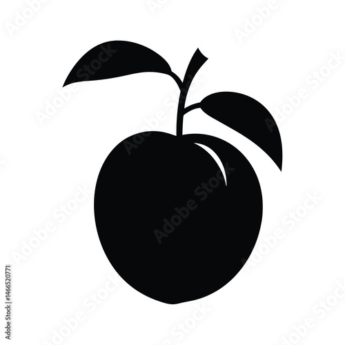 peach vector silhouette icon, black and white illustration of fruits.