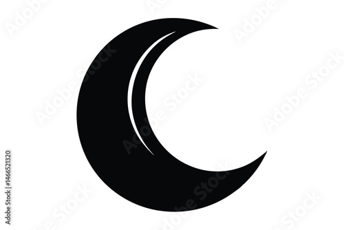 A solitary black crescent moon shape is shown against a stark white background