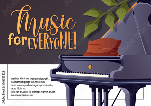 Elegant grand piano vector with Music for Everyone message. Great for concert banners, awareness campaigns, or music school promotions.

